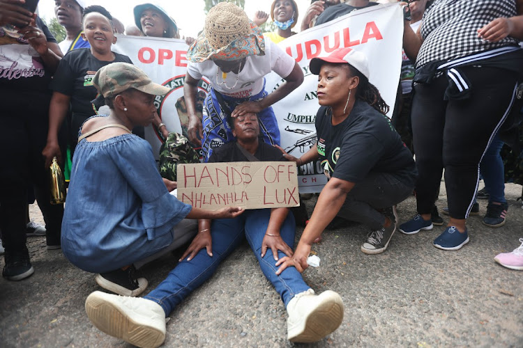 Supporters of Operation Dudula gathered outside the Roodepoort magistrate's court on March 25 2022, where leader Nhlanhla Lux Dlamini was expected to appear.