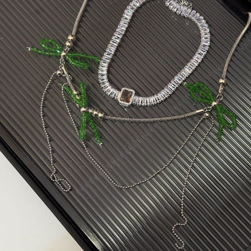 Title 4, Green Glaze Titanium Steel Necklace with Multi-...