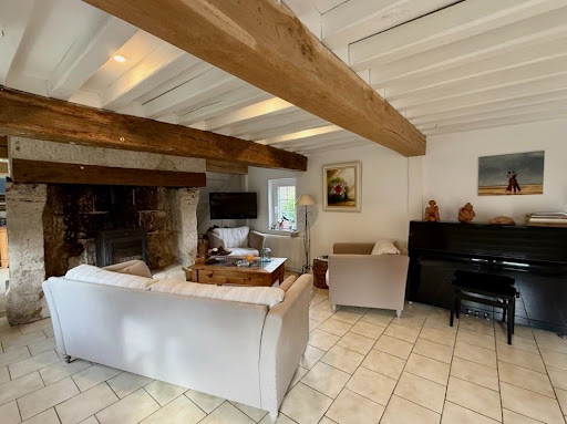 Living room with stone fireplace and piano - Luxury property for sale in Pont-l'eveque, 8 rooms, 5 bedrooms