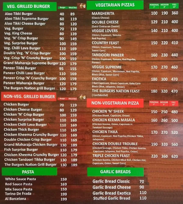 The Burgers Nation menu 