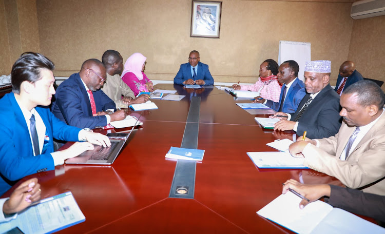 Cabinet Secretary for Lands, Public Works, Housing and Urban Development Zachariah Njeru and UN-Habitat Executive Director Maimunah Mohamed Sharif among other dignitaries during a meeting in Nairobi on March 27.