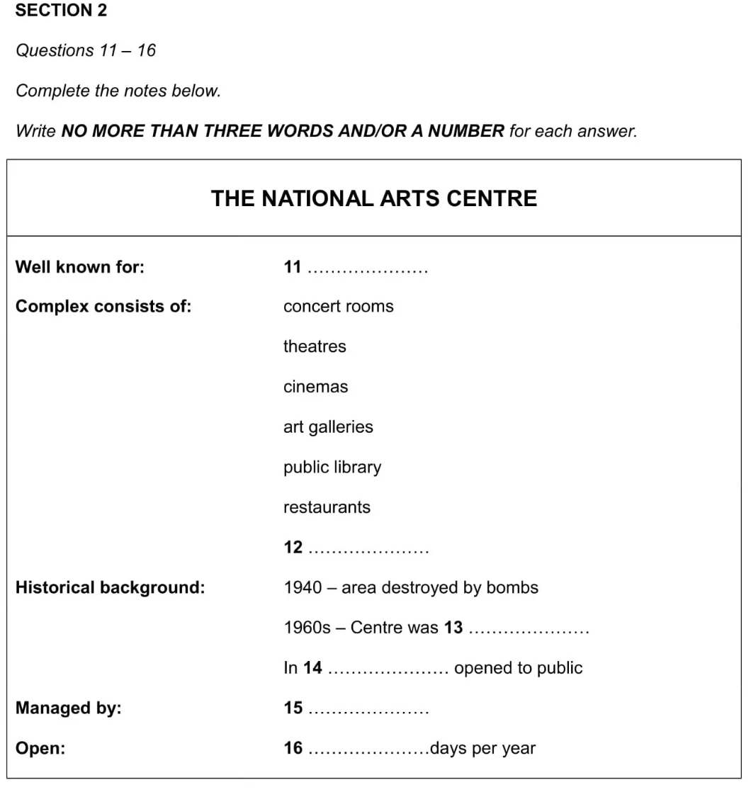 national arts centre ielts listening