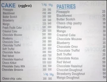 Cake & Bake Place menu 