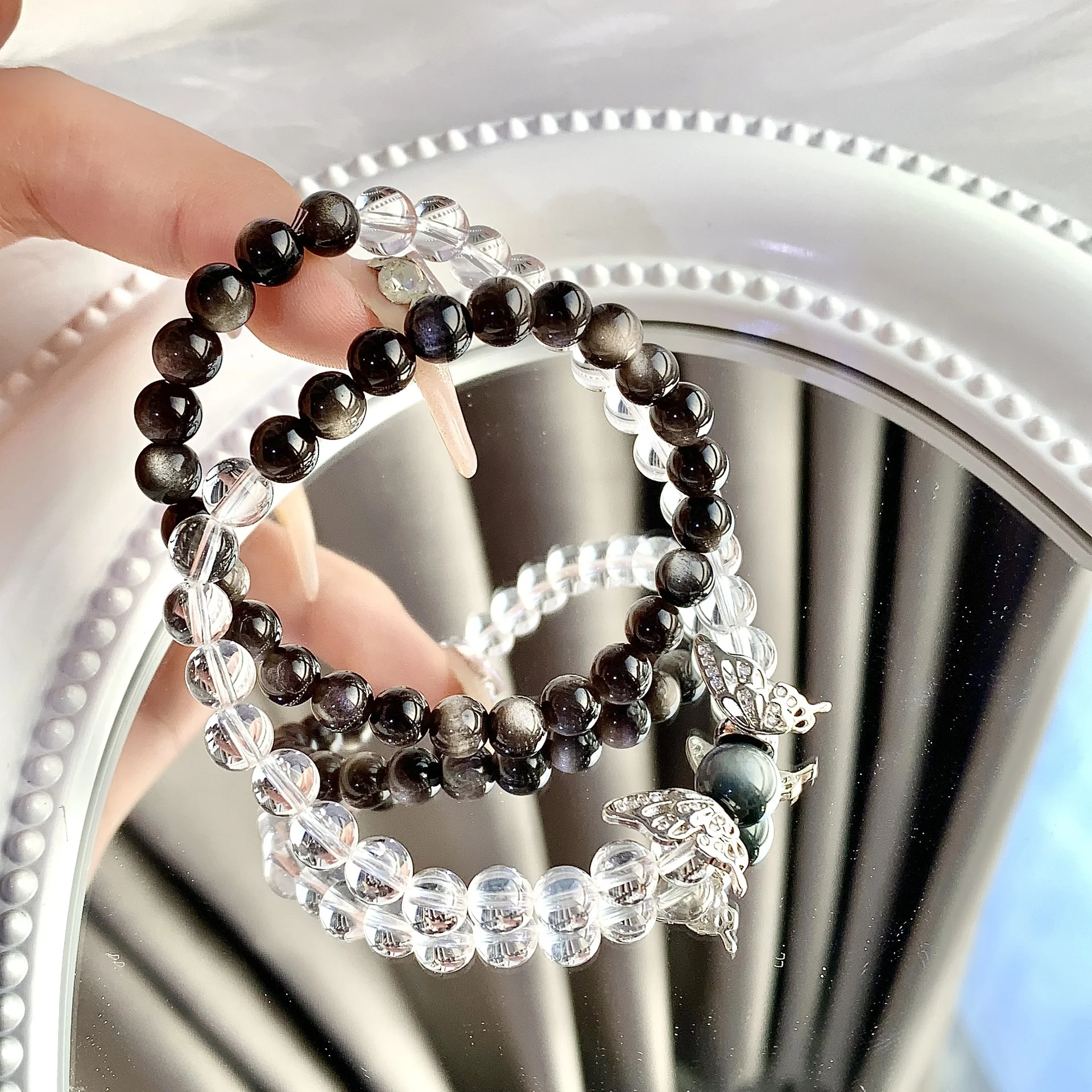 Title 3, Natuurlijke kristallen armband met zilveren ste...