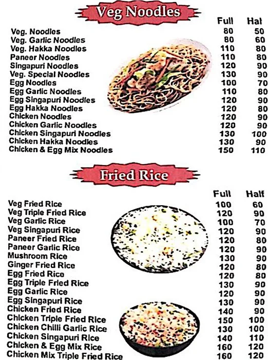 Baba Chinese Food Corner menu 