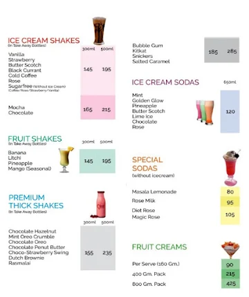 Giani's Ice Cream menu 