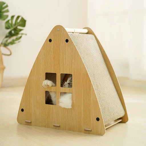 Cat Scratch Nest Cat Supplies Solid Wood Triangle Cat Nest Corrugated Paper Scratch Cat House Cat Toys