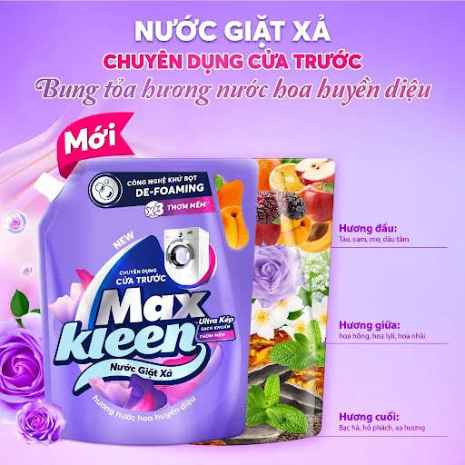 Túi nước giặt xả Maxkleen Huyền Diệu cửa trước 3.6Kg