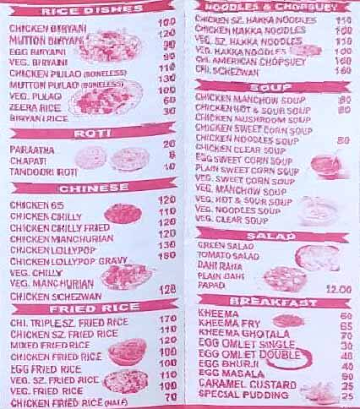 Bostan Hotel menu 