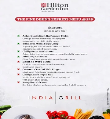 India Grill - Hilton Garden Inn menu 