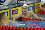 Matthew Sates of South Africa reacts after winning in the Men's 200m Individual Medley during day Two of the FINA Swimming World Cup Doha at Hamad Aquatic Centre in October 22 2021.