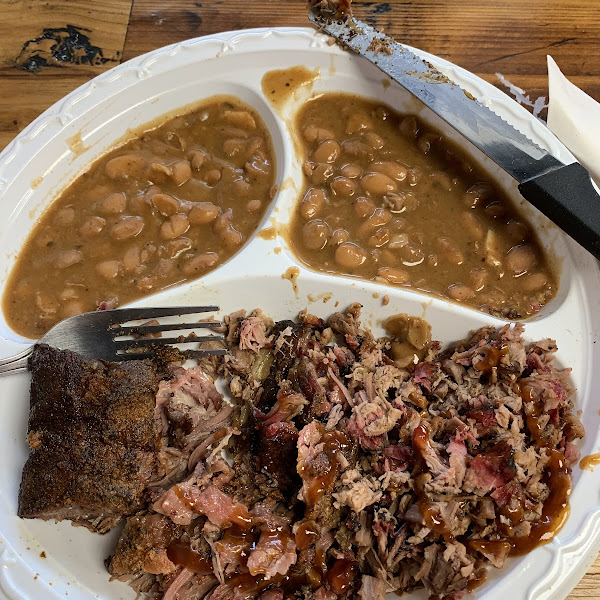 beef rib on the left and chopped brisket on the right.