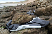 A damaged inflatable dinghy near Calais, France the day after 27 migrants died when their craft deflated as they attempted to cross the English Channel on November 25 2021.