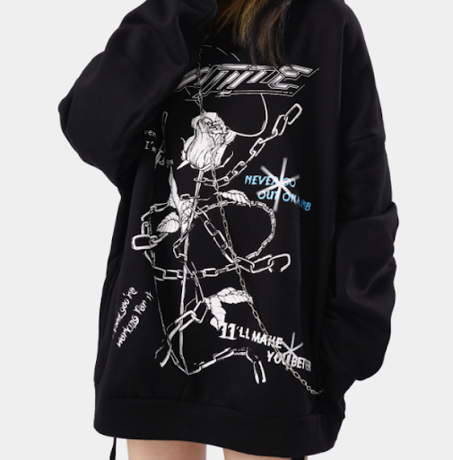 Title 3, Printed Pullover Hoodie, a loose slouchy and br...