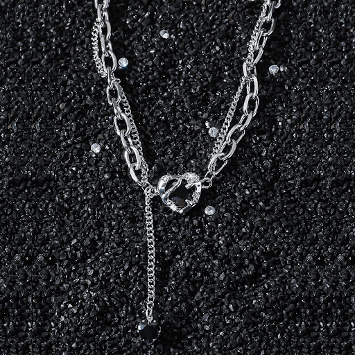 Title 3, Stainless Steel Double Chain Heart Necklace for...