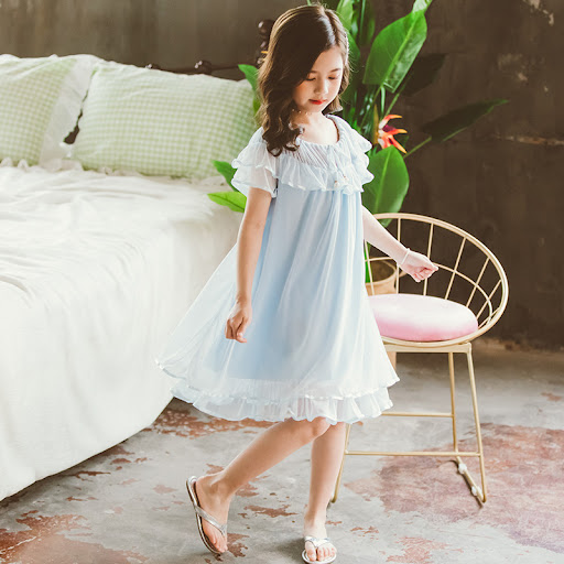 Title 5, Girls Summer Short-sleeved Nightdress, Cotton L...