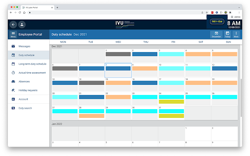 IVU RAPID Duty schedule till iCal export