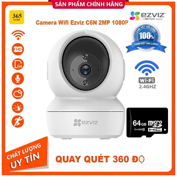 Camera Wifi Ezviz C6N 1080P, 2K Full Hd 1080P 2Mp, 4Mp Xoay 360 Độ , Đàm Thoại Loa 2 Chiều , Full Hd – Bảo Hành 24 Tháng