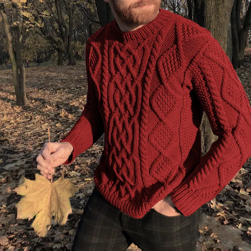 Maglione casual in maglia da uomo taglie forti, autunno e inverno. Comodo e caldo, perfetto per un look casual e alla moda.