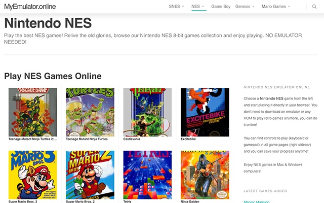 Nintendo NES Online Emulator