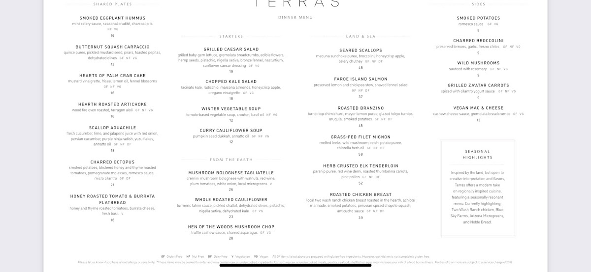 Dinner menu