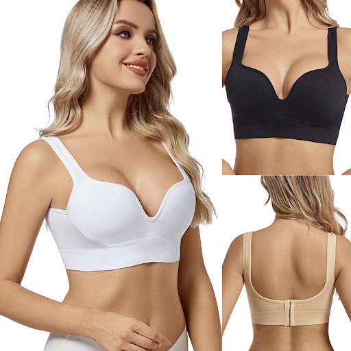Title 8, Back Button Up Bra with Wide White Straps provi...