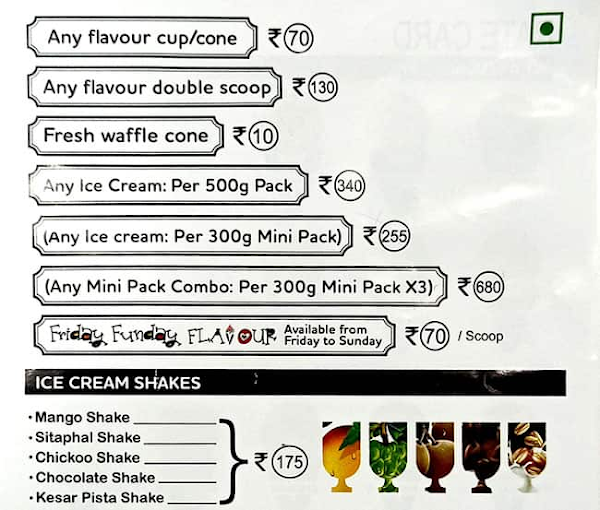 Natural Ice Cream menu 