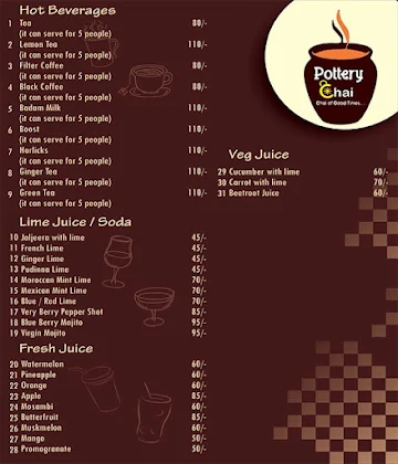 Pottery Chai menu 