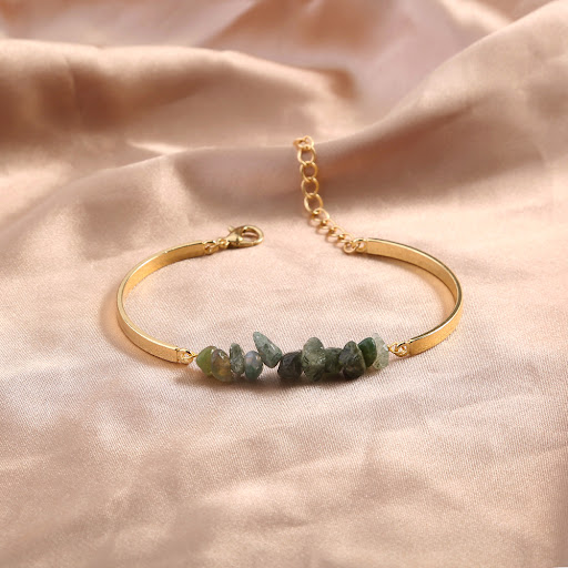Title 4, Alloy Crescent Light Green Natural Stone Bracel...