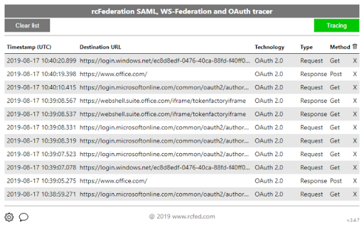 SAML, WS-Federation and OAuth 2.0 tracer