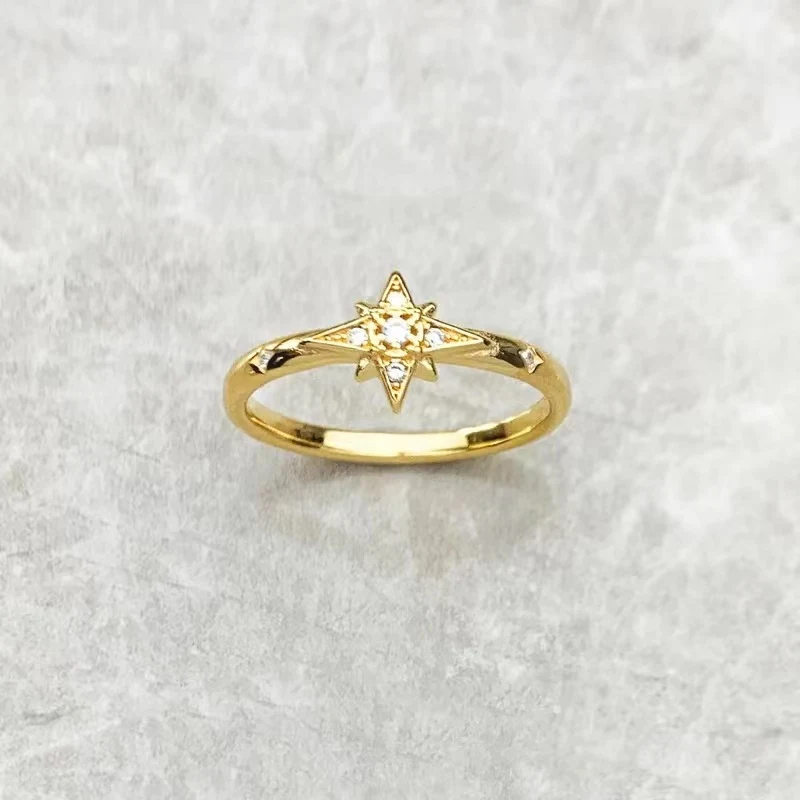 Anel Feminino Estrela Oito Pontas Joia Elegante Acessório de Moda Presente Perfeito Design Atraente Brilho Deslumbrante