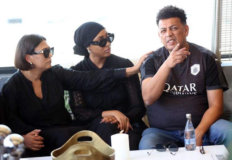 AKA's mother Lynn Forbes, musician Nadia Nakai and AKA'a father Tony Forbes at a press conference in Bryanton, Johannesburg. File image