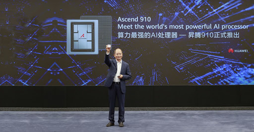 Eric Xu, Huawei's rotating chairman, announcing the release of the Ascend 910 AI processor and MindSpore AI computing framework.