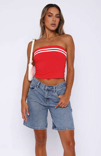 Title 10, Contrast Color Striped Tube Top Hot Girl Tight-...