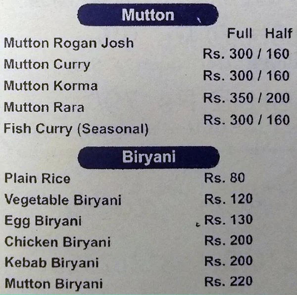 Dilli 14 menu 