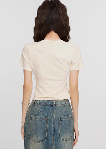 Title 6, White Cat Round Neck Shoulder Short Sleeve