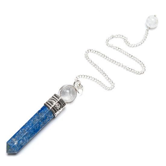 Lapis lazuli, pendel med bergkristall-kula
