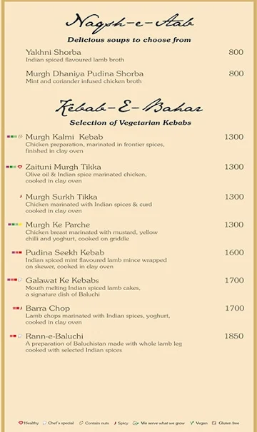 Baluchi - The Lalit menu 