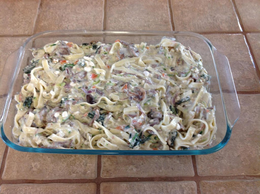 Ready to bake in the Oven!  Moose, Veggie and Pasta Casserole