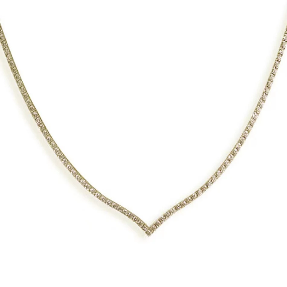 Collar sexy de fiesta europeo y americano en forma de V con diamantes completos y personalizado, ideal para eventos especiales.