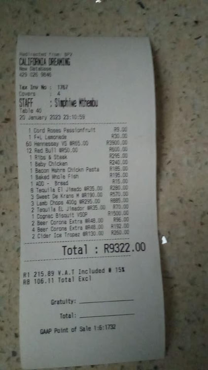 The nearly R10k unpaid bill