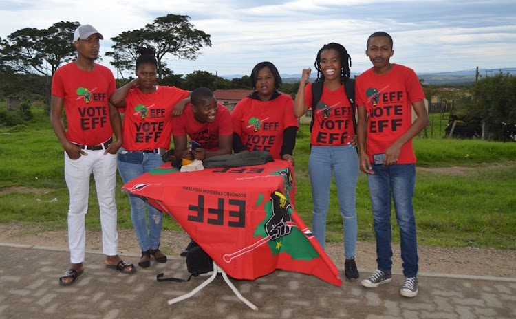 Millennials at the EFF desk outside the Nolukhanyo polling station on Wednesday morning oversaw the voting to ensure a peaceful day at the polls.