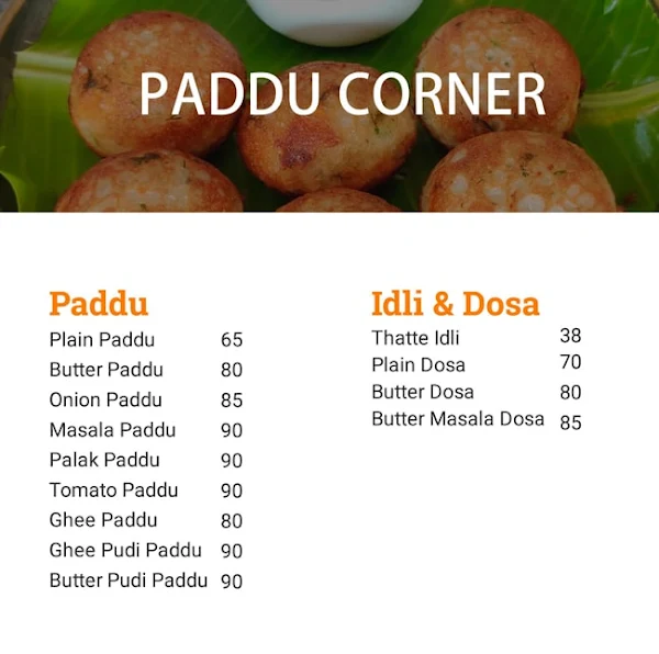 Paddu Corner menu 