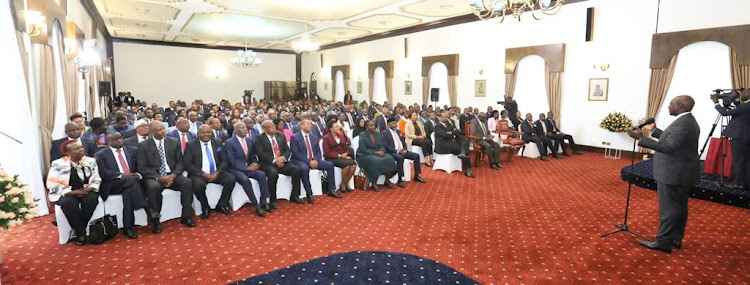 President William Ruto with the MPS at State House.PCS