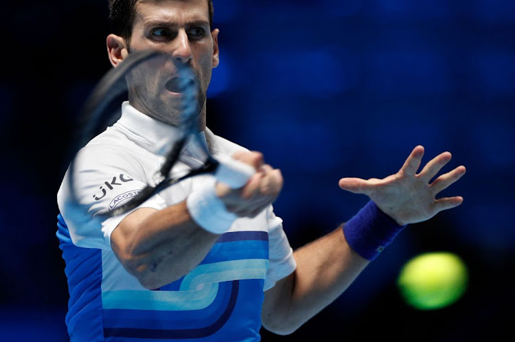 Serbia's Novak Djokovic during his group stage match against Norway's Casper Ruud in the ATP Finals at Pala Alpitour, Turin on November 15, 2021