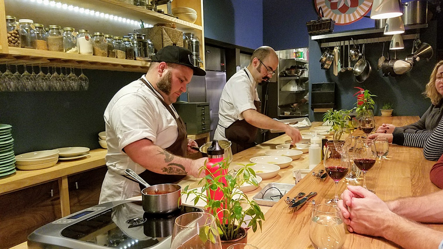 Farm Spirit is very conscientious and thoughtful in creating an experience via the food and the environment to support and celebrate local vendors. This is down to the counter that you are eating upon, the shelves you see before you, and the ceramic dishes you eat from.