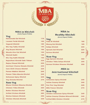 MBA In Khichdi menu 