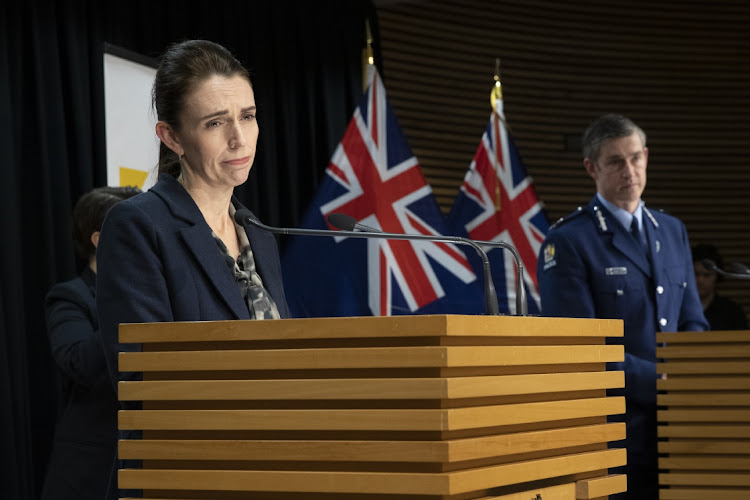 Prime Minister Jacinda Ardern and Police Commissioner Andrew Coster during a press conference in Parliament on September 4, 2021 in Wellington, New Zealand. Police shot and killed a "violent extremist" after he stabbed and wounded six people at Lynn Mall shopping centre in Auckland on September 3rd.