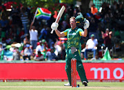 AB de Villiers of South Africa celebrates his 100 during the Second ODI Cricket match between South Africa and Bangladesh at Boland Park, Paarl on 18 October 2017.   