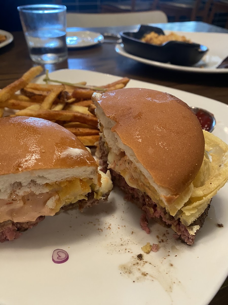 Burger with Gluten free onion rings!!!